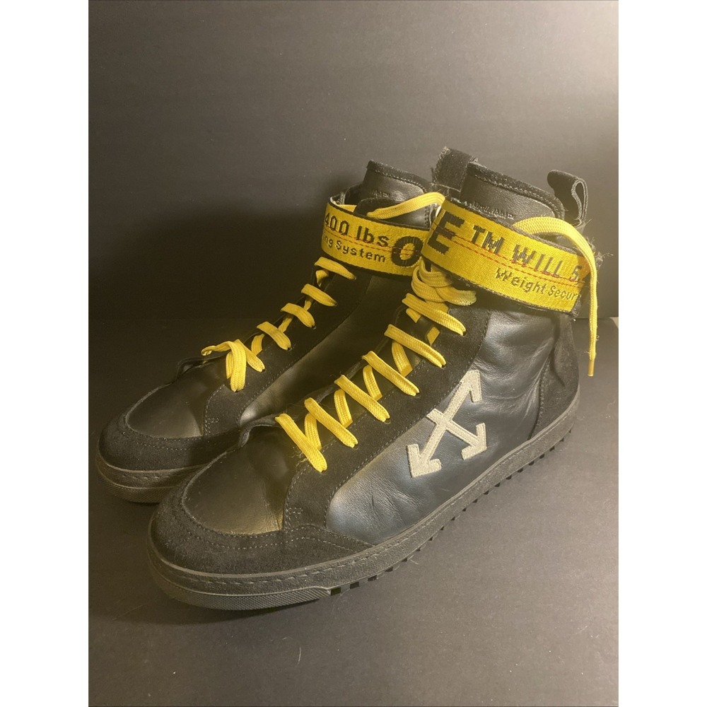 Off-White "Cup Sole" Black Leather & Suede High Top Trainers US 11.5-12 EU 45